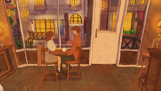 At a cafe on a rainy day