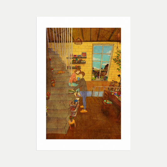 On the Stairs - Art Print